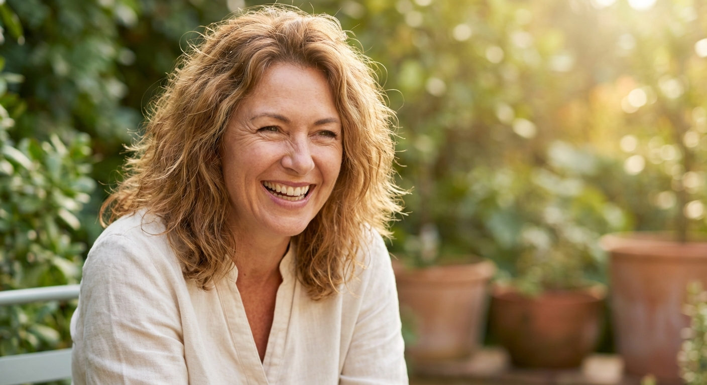 Vibrant woman laughing in morning light